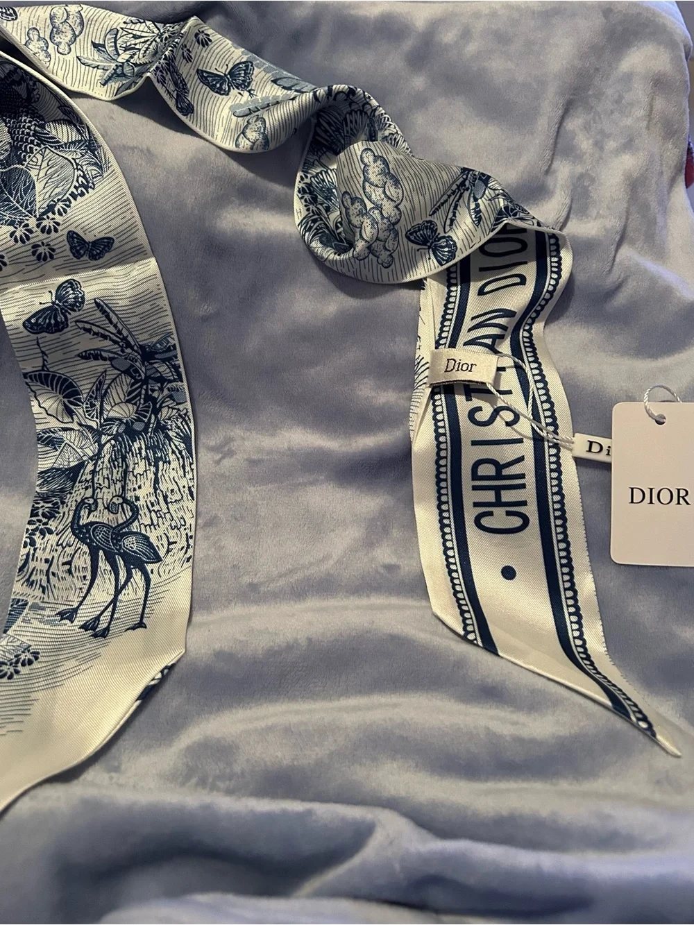 CD Ivory and Navy Silk Twilly Scarf